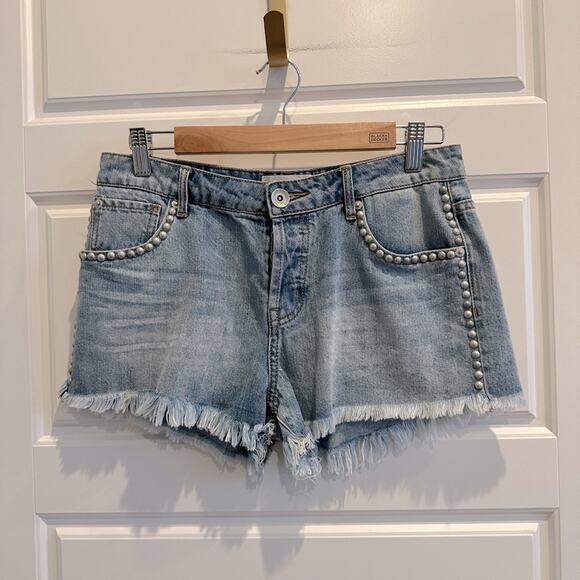 Band of Gypsies Pants - Band of Gypsies Rose Studded Denim Cut-off Shorts